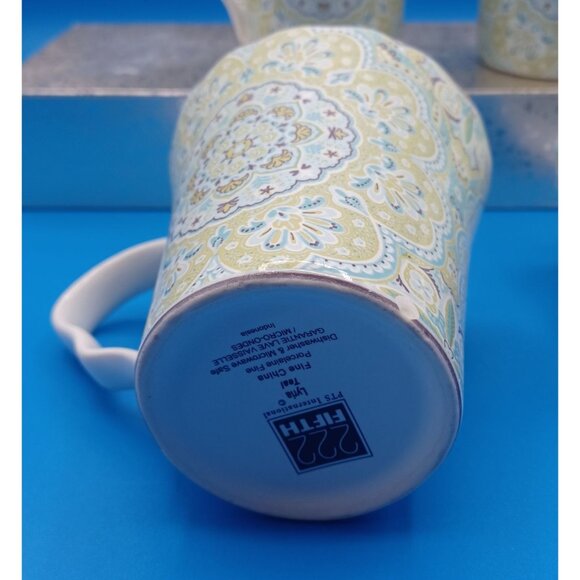 222 Fifth Lyria Teal Paisley Medallion Coffee Mugs Set Of 4 Porcelain Scalloped - Picture 14 of 14
